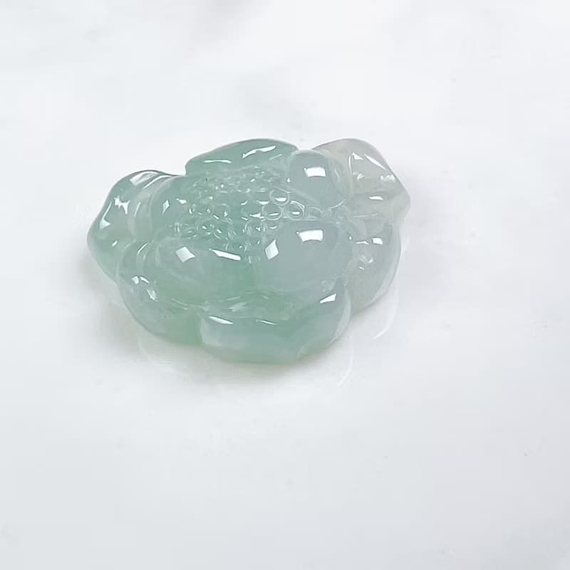 冰種飄綠翡翠蓮花 | 天然緬甸玉A貨翡翠 | 送禮