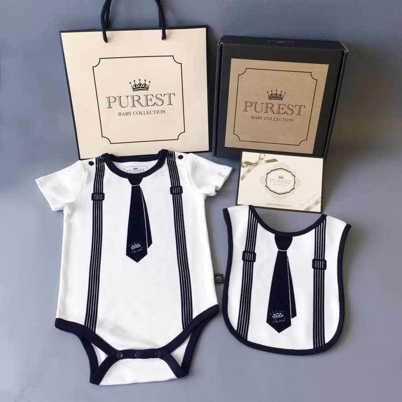 PUREST 小紳士 領帶 短袖 寶寶彌月禮盒組 嬰兒 新生兒 送禮推薦