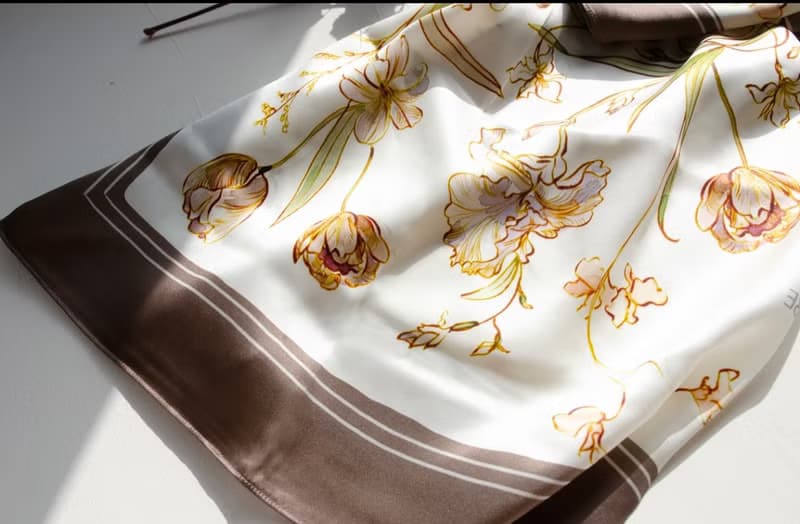 鳶尾鬱金香蠶絲手繪風格絲巾