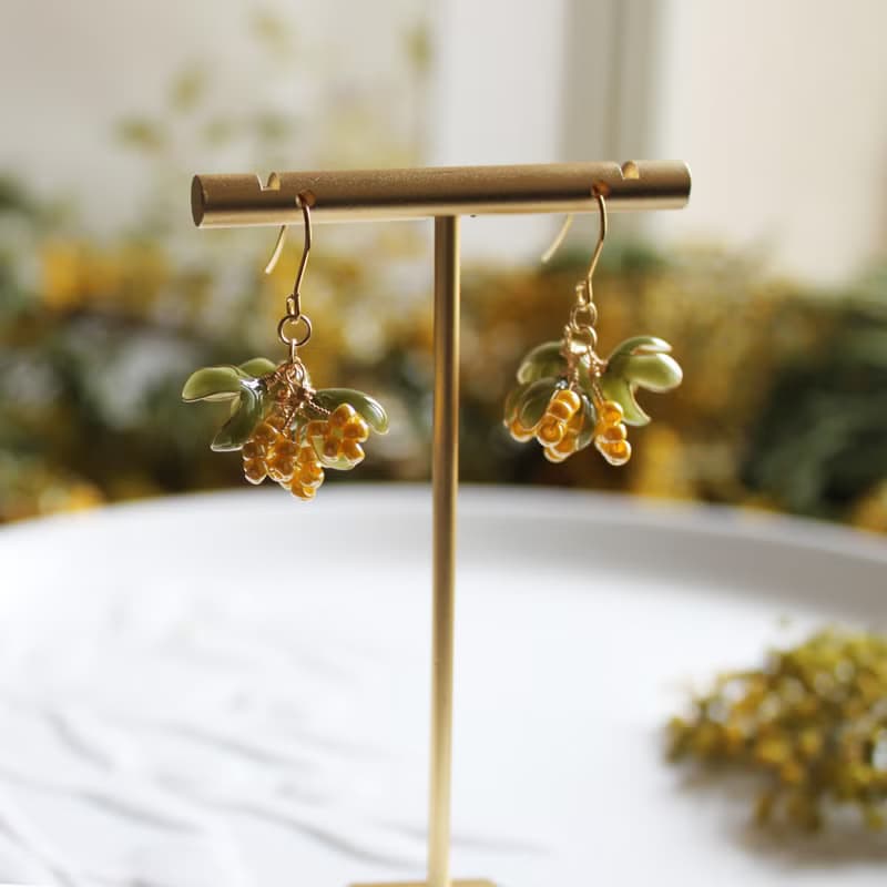 【含羞草系列】黃色含羞草耳環 金合歡 手工樹脂水晶花 耳環/耳夾