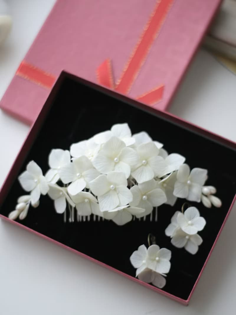 White Flower Bridal earrings Hydrangea Earrings Clip-on Floral earrings