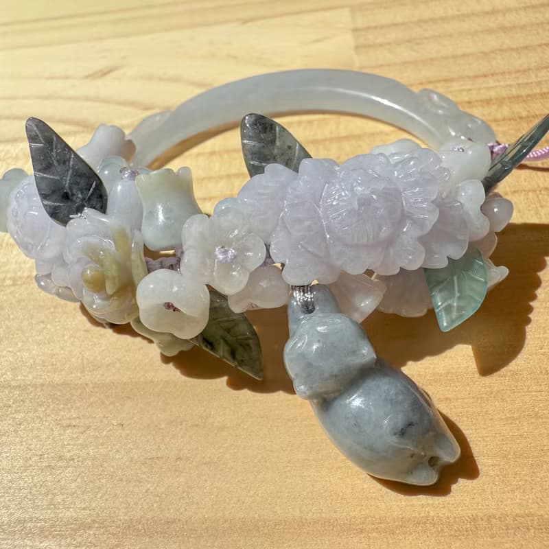 Handmade Jade Bracelet - Twilight Peony