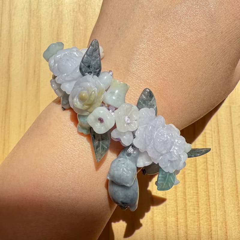 Handmade Jade Bracelet - Twilight Peony