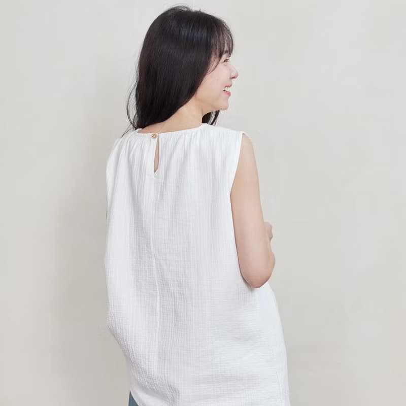 純棉三重紗透氣圓領無袖上衣-共3色