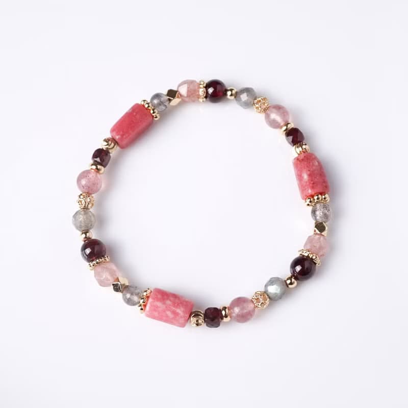 玫瑰星雲 // 薔薇輝石石榴石草莓晶拉長石 手鍊 // 內在安穩 桃花