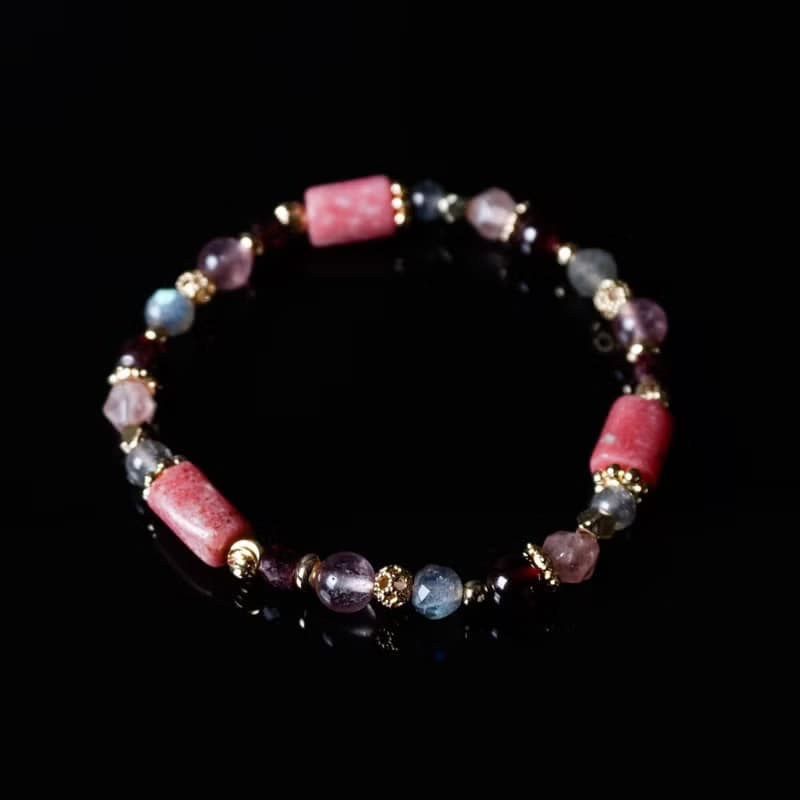 玫瑰星雲 // 薔薇輝石石榴石草莓晶拉長石 手鍊 // 內在安穩 桃花
