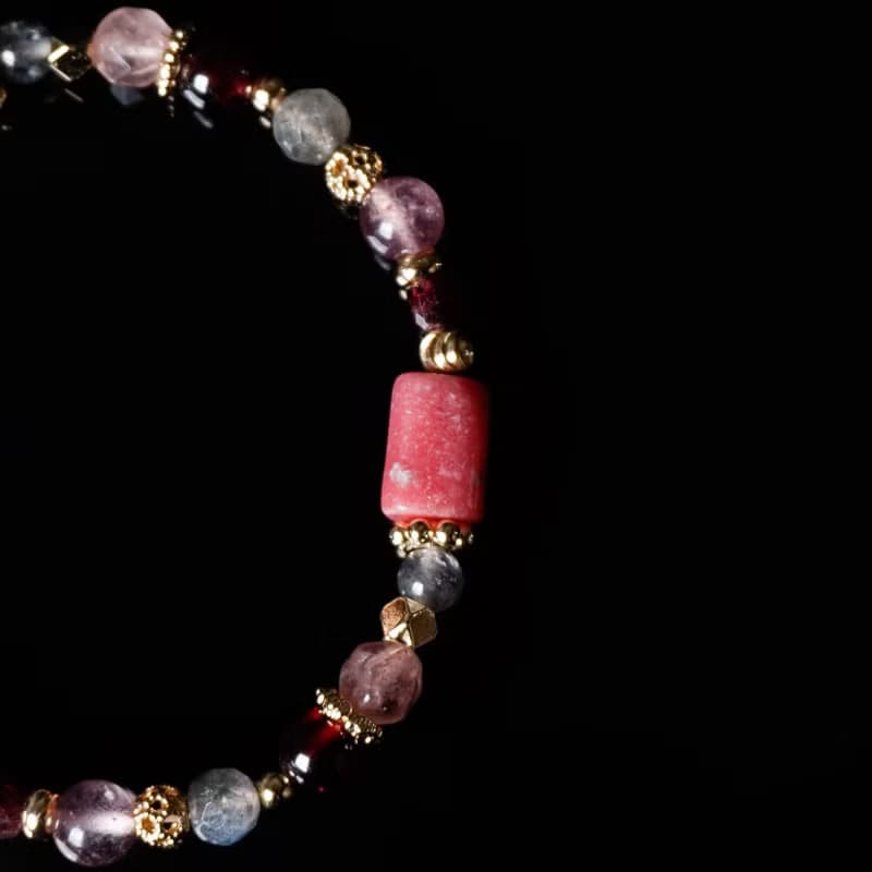 玫瑰星雲 // 薔薇輝石石榴石草莓晶拉長石 手鍊 // 內在安穩 桃花