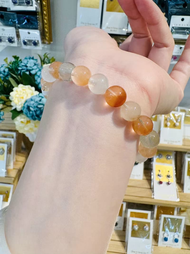 溫暖彩串透體半盆彩兔毛水晶9mm22.26g手珠溫暖正能量消除負面