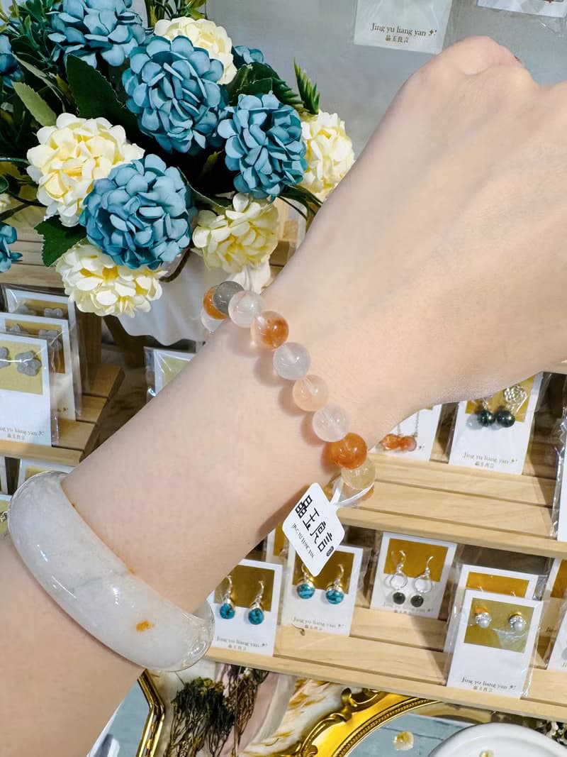 溫暖彩串透體半盆彩兔毛水晶9mm22.26g手珠溫暖正能量消除負面