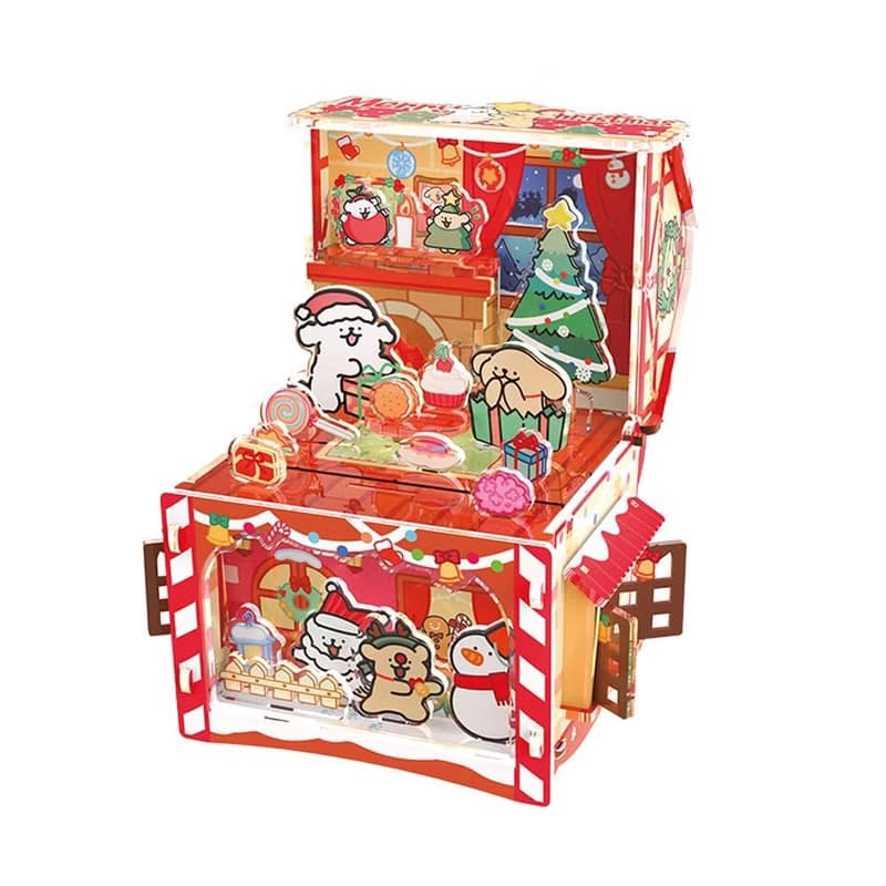 TOi圖益 線條小狗聖誕寶箱 立體壓克力拼圖 聖誕節交換禮物限定