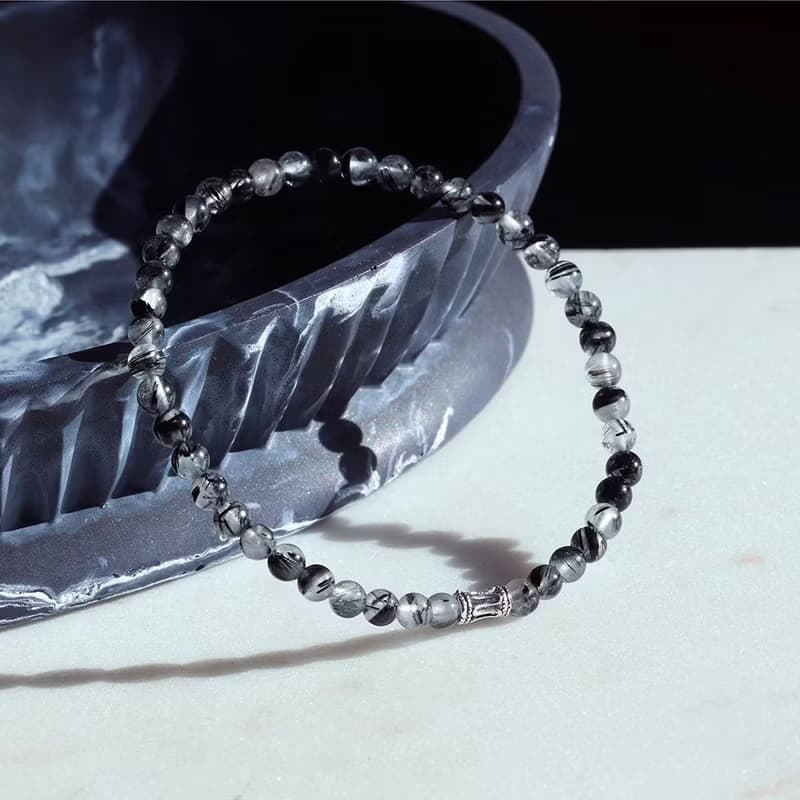 Black Rutilated Quartz 925 Silver Bracelet Powerstone