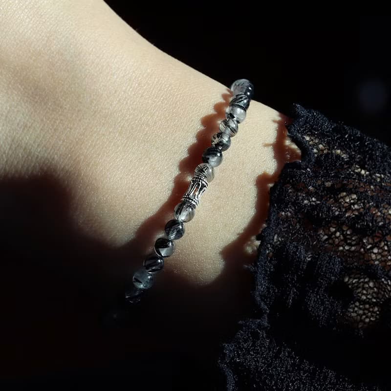 Black Rutilated Quartz 925 Silver Bracelet Powerstone