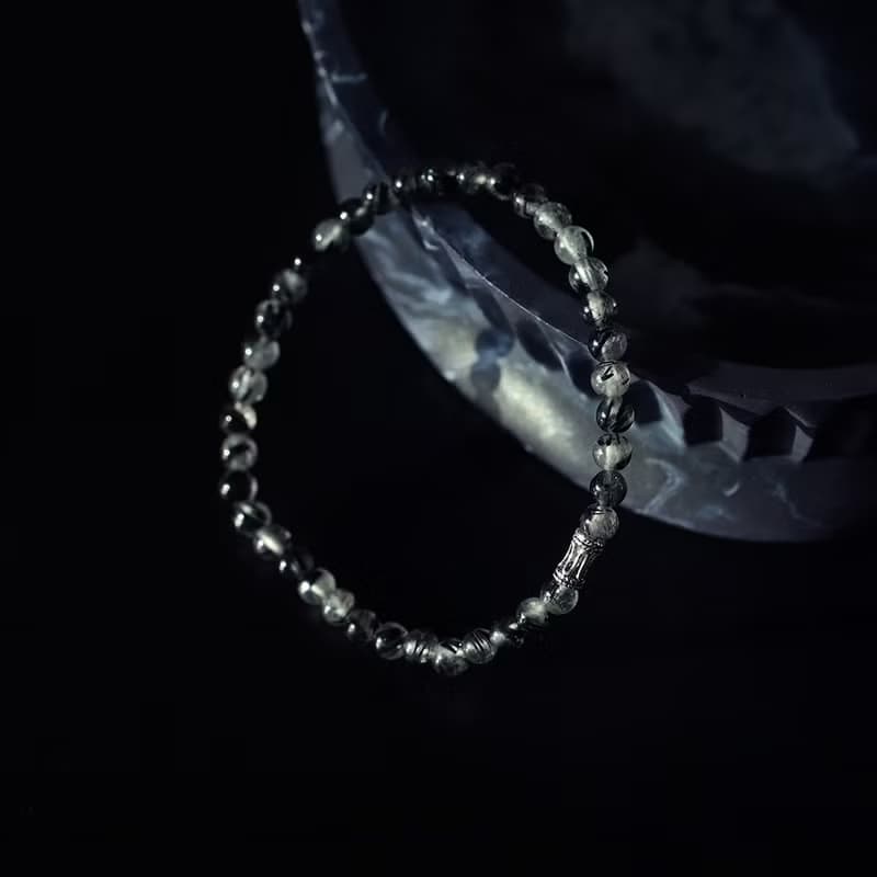 Black Rutilated Quartz 925 Silver Bracelet Powerstone