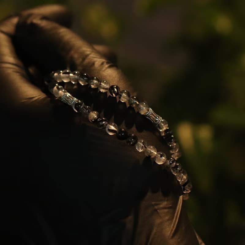 Black Rutilated Quartz 925 Silver Bracelet Powerstone
