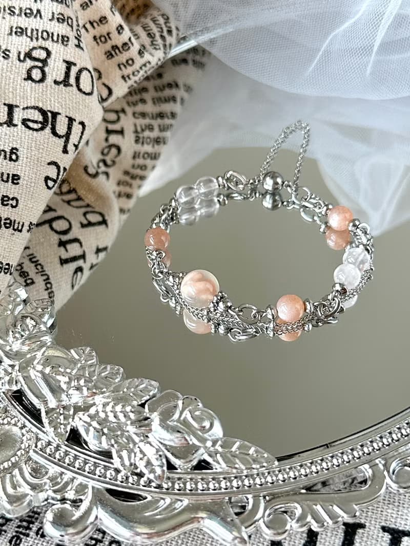 櫻花美人月光石磁吸扣水晶手鍊 - 醫療鋼/粉晶/澄月光/櫻花瑪瑙