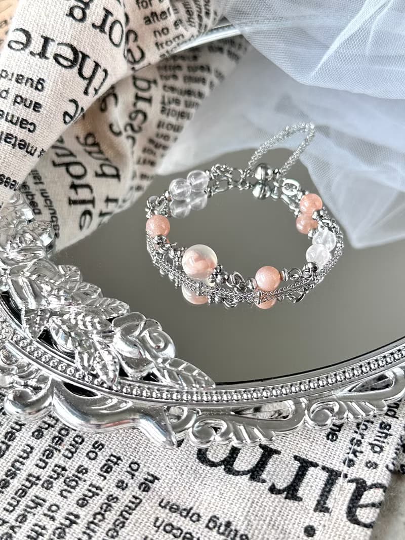 櫻花美人月光石磁吸扣水晶手鍊 - 醫療鋼/粉晶/澄月光/櫻花瑪瑙