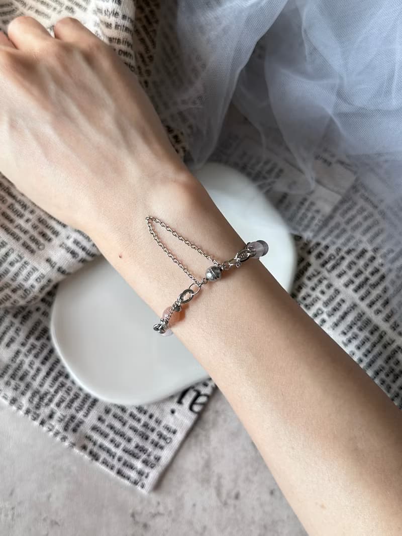 櫻花美人月光石磁吸扣水晶手鍊 - 醫療鋼/粉晶/澄月光/櫻花瑪瑙