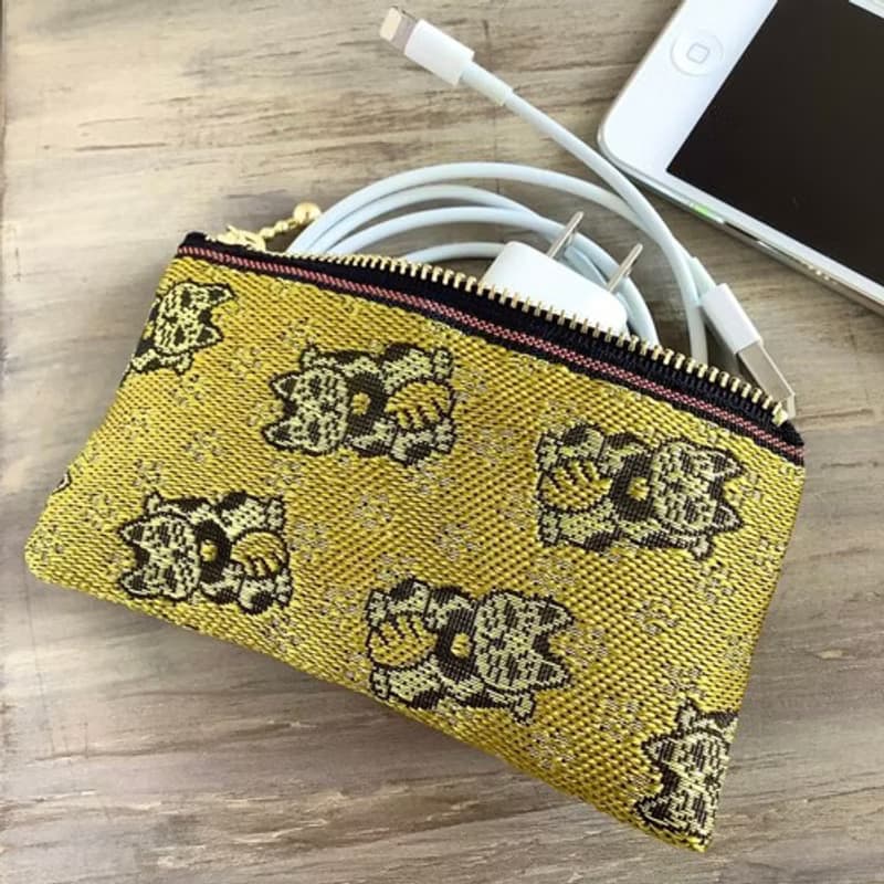 ミニポーチ【金の招き猫】畳縁製　小銭入れ　カードケース　縁起物　金　猫