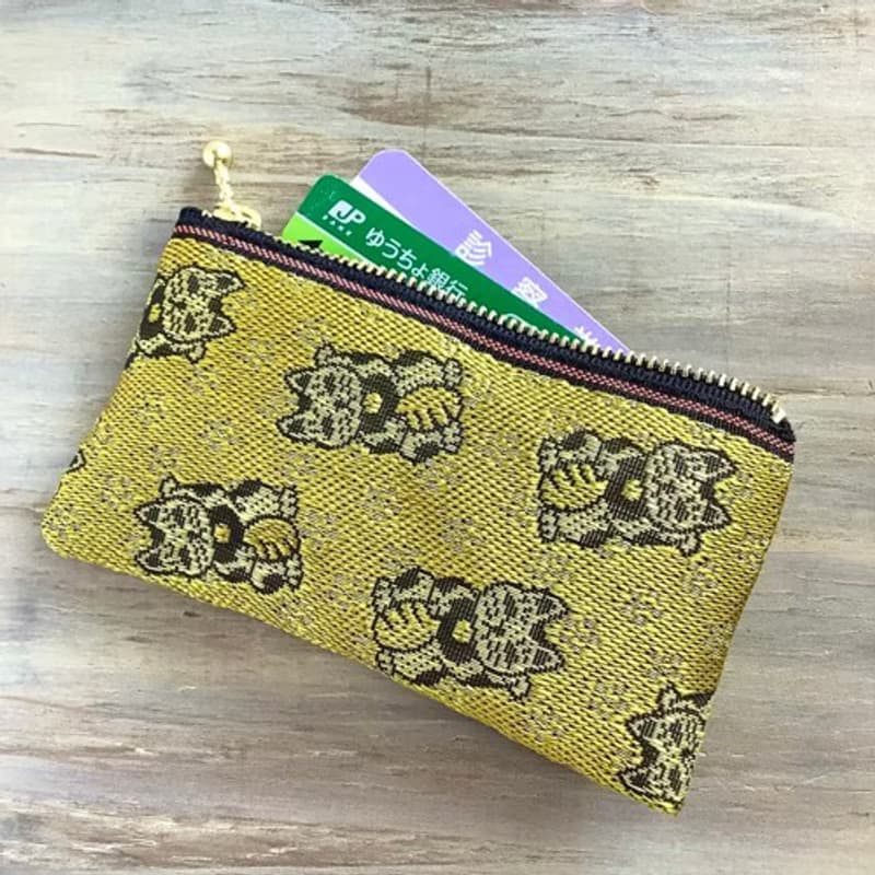 ミニポーチ【金の招き猫】畳縁製　小銭入れ　カードケース　縁起物　金　猫