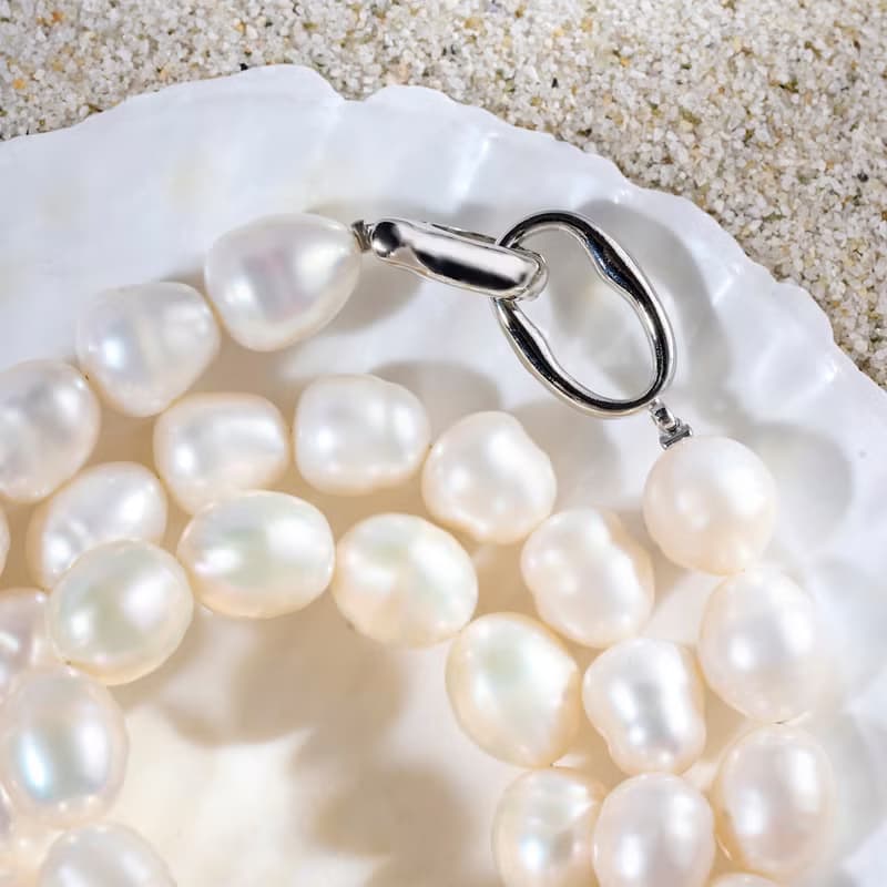 大顆天然白色米型珍珠項鍊 10–11mm 配銀色扣 大氣優雅 紀念日禮
