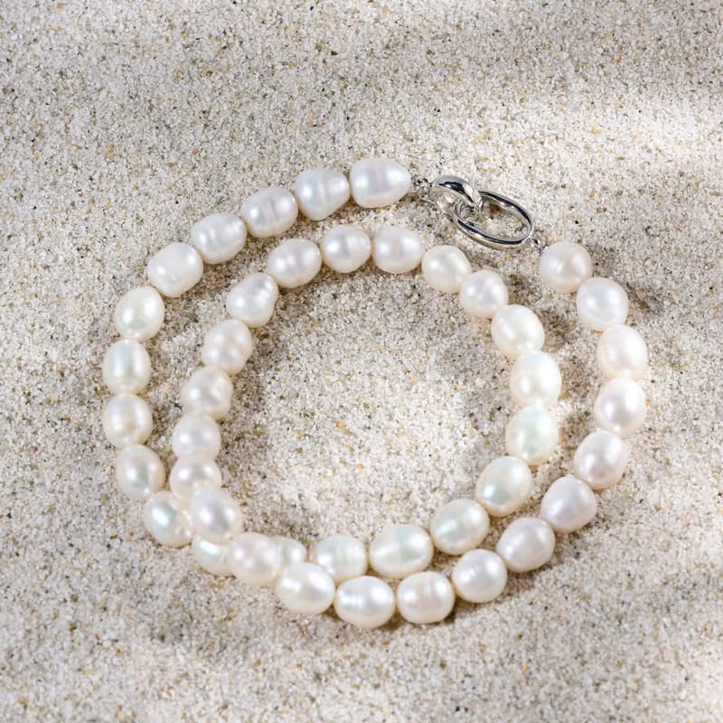 大顆天然白色米型珍珠項鍊 10–11mm 配銀色扣 大氣優雅 紀念日禮