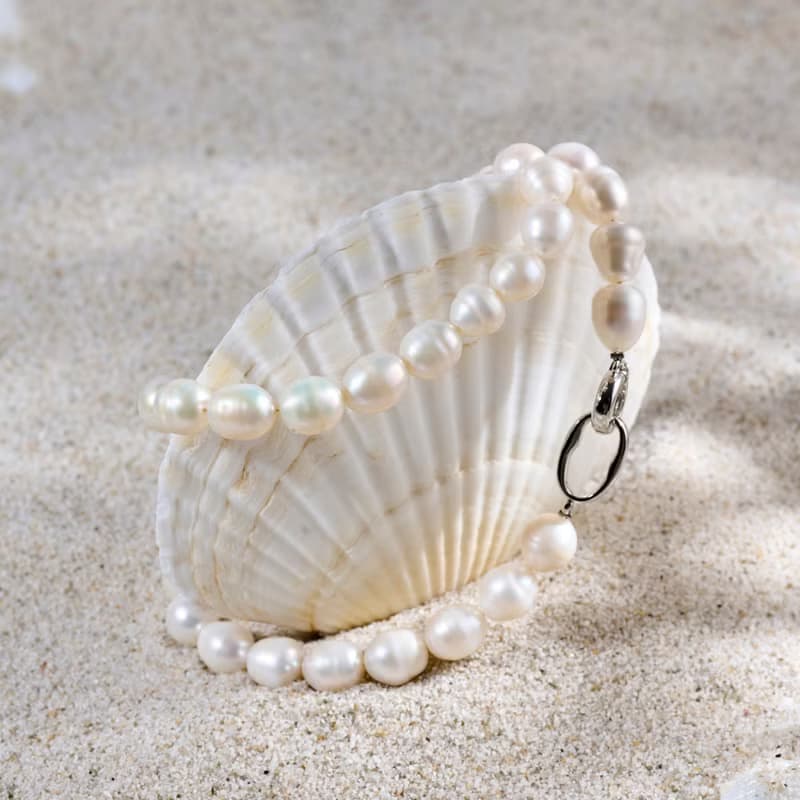 大顆天然白色米型珍珠項鍊 10–11mm 配銀色扣 大氣優雅 紀念日禮