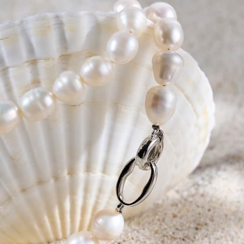 大顆天然白色米型珍珠項鍊 10–11mm 配銀色扣 大氣優雅 紀念日禮