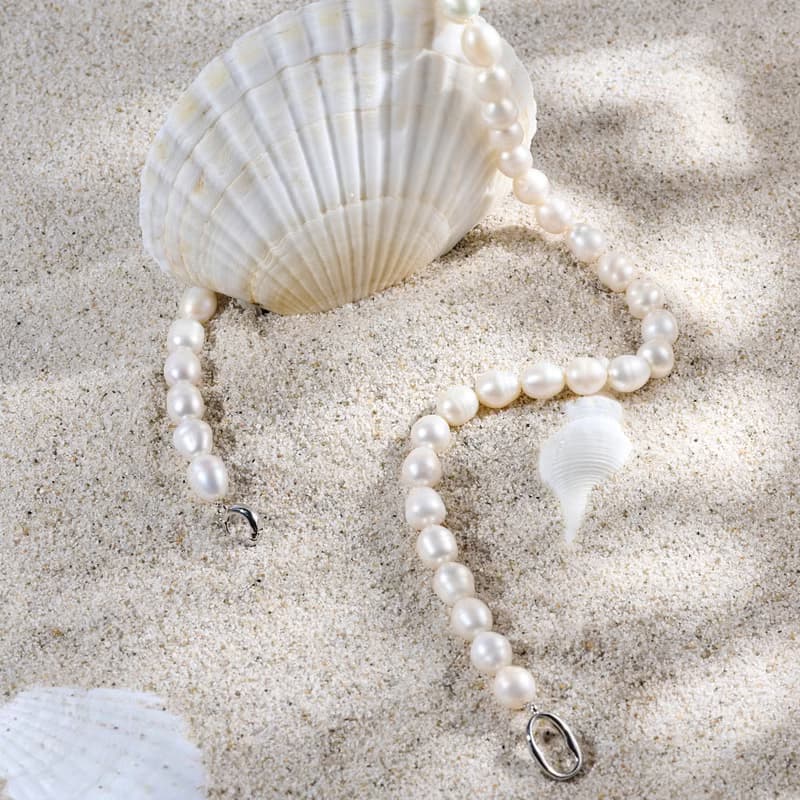 大顆天然白色米型珍珠項鍊 10–11mm 配銀色扣 大氣優雅 紀念日禮