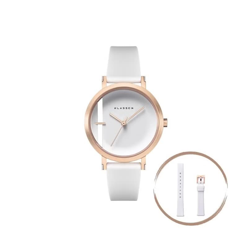 Imperfect Line 玫瑰金白色矽膠錶帶手錶 32mm - 贈送同款皮革錶