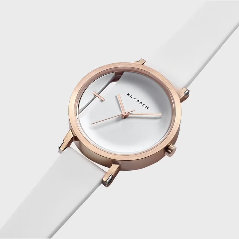 Imperfect Line 玫瑰金白色矽膠錶帶手錶 32mm - 贈送同款皮革錶