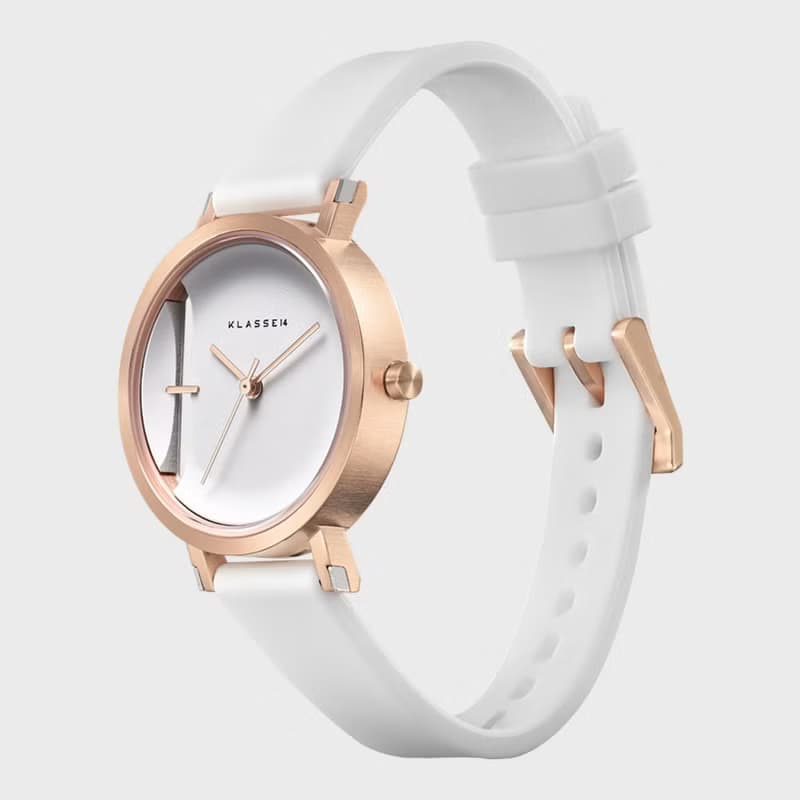 Imperfect Line 玫瑰金白色矽膠錶帶手錶 32mm - 贈送同款皮革錶