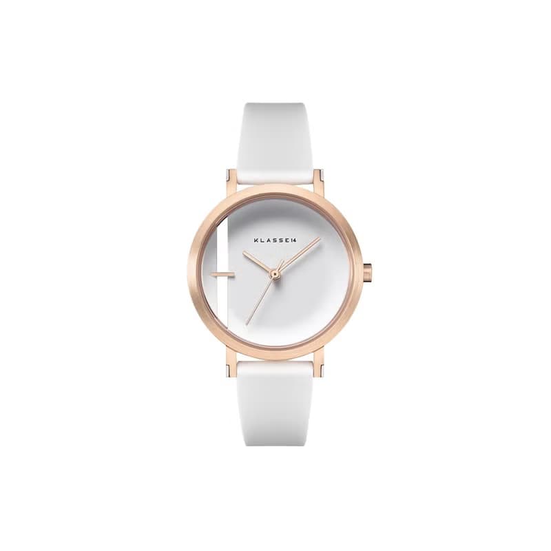 Imperfect Line 玫瑰金白色矽膠錶帶手錶 32mm - 贈送同款皮革錶