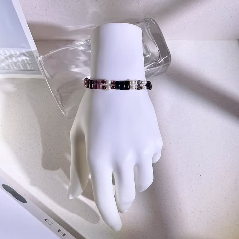 溫柔的註解|天然淡水珍珠|碧璽|紅石榴 |超七|水晶手鍊 A29-2