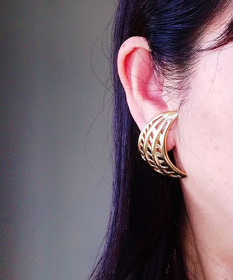 Vintage Jewelry 西洋古董飾品 Napier 簍空 月形 夾式耳環
