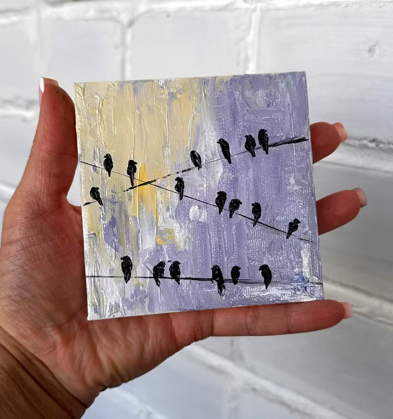 Abstract Birds on Wires Painting