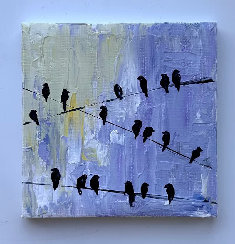 Abstract Birds on Wires Painting