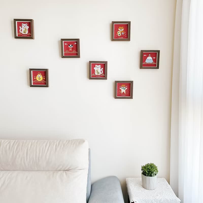 【招財貓】白紋黑貓刺繡畫|實木|招財納福 財源廣進