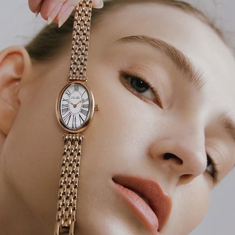 【Ven & Qu】Dome Beads 玫瑰金白手錶 – 21×31 mm 錶殼 不鏽