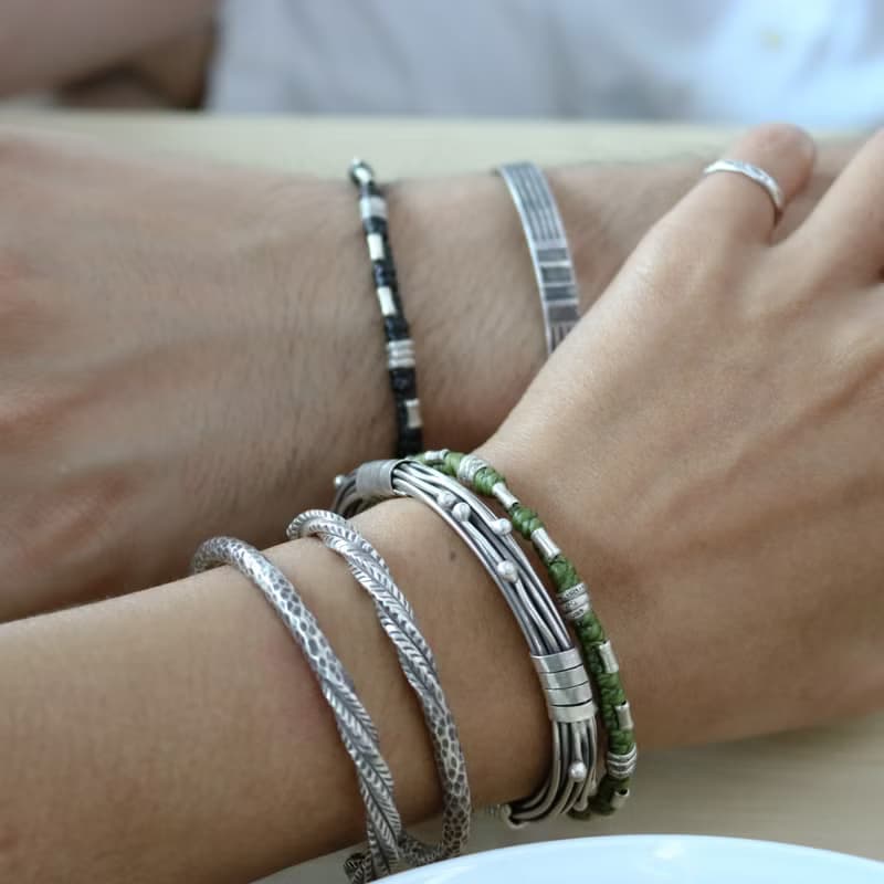 手工蠟線編織手鍊 搭配泰銀珠和扣環 男女適用 純銀飾品 泰國設計