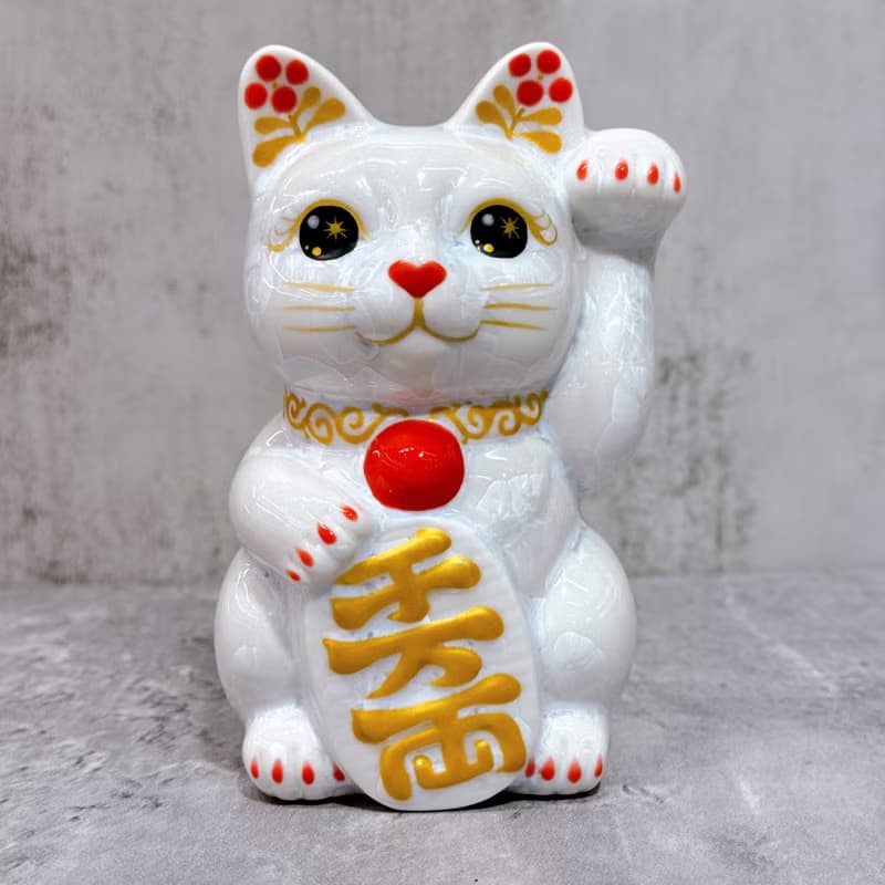 【晶雪萬金】日本清水燒招財貓 | 花結晶 白 千萬両 左