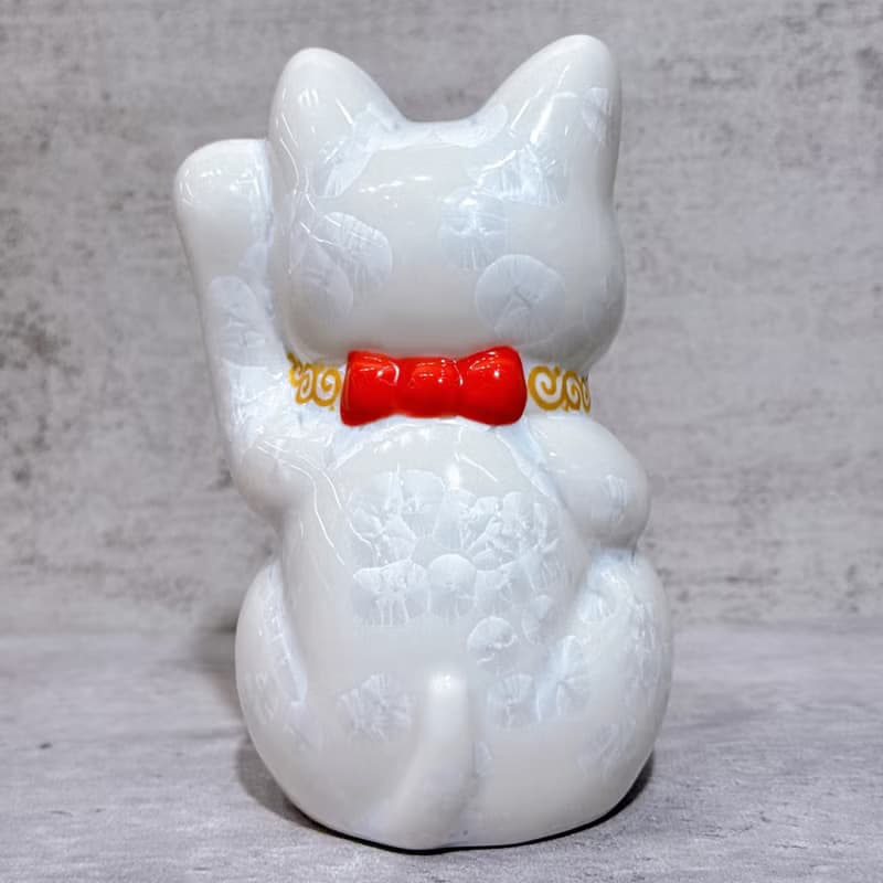 【晶雪萬金】日本清水燒招財貓 | 花結晶 白 千萬両 左