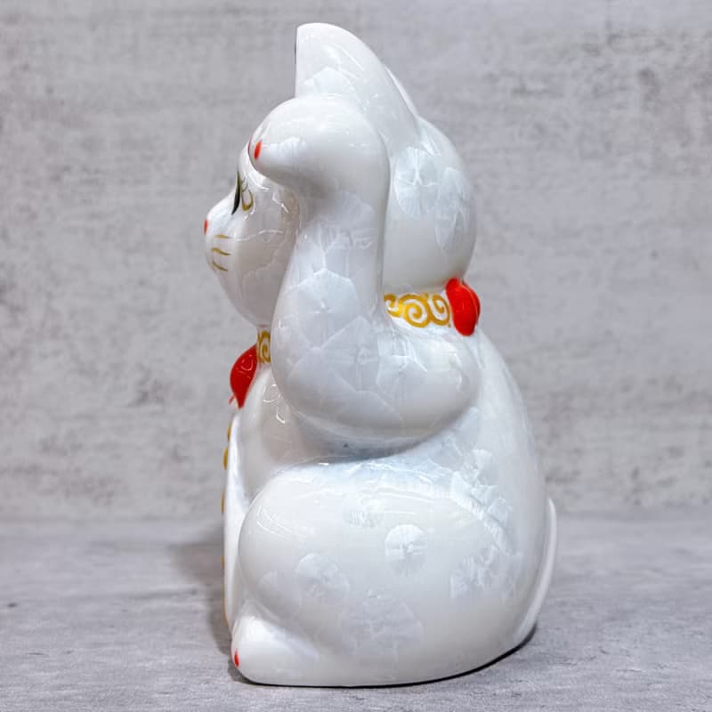 【晶雪萬金】日本清水燒招財貓 | 花結晶 白 千萬両 左