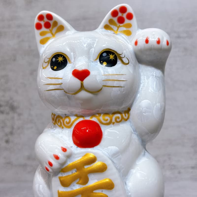 【晶雪萬金】日本清水燒招財貓 | 花結晶 白 千萬両 左