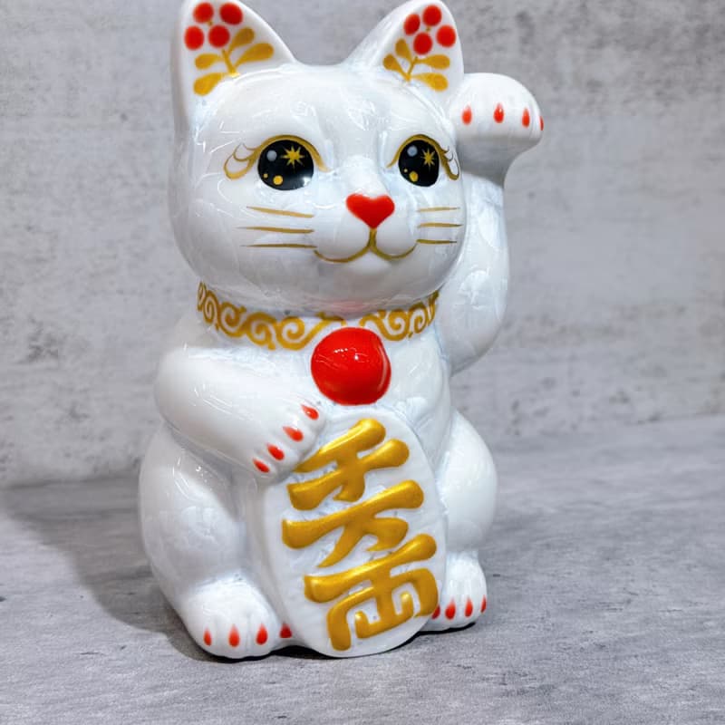 【晶雪萬金】日本清水燒招財貓 | 花結晶 白 千萬両 左