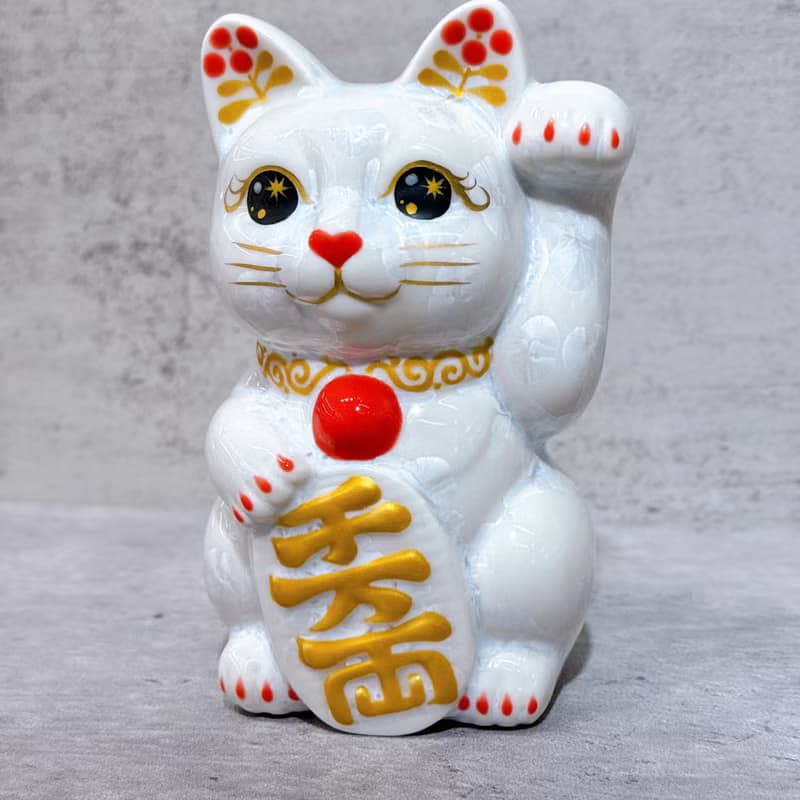 【晶雪萬金】日本清水燒招財貓 | 花結晶 白 千萬両 左