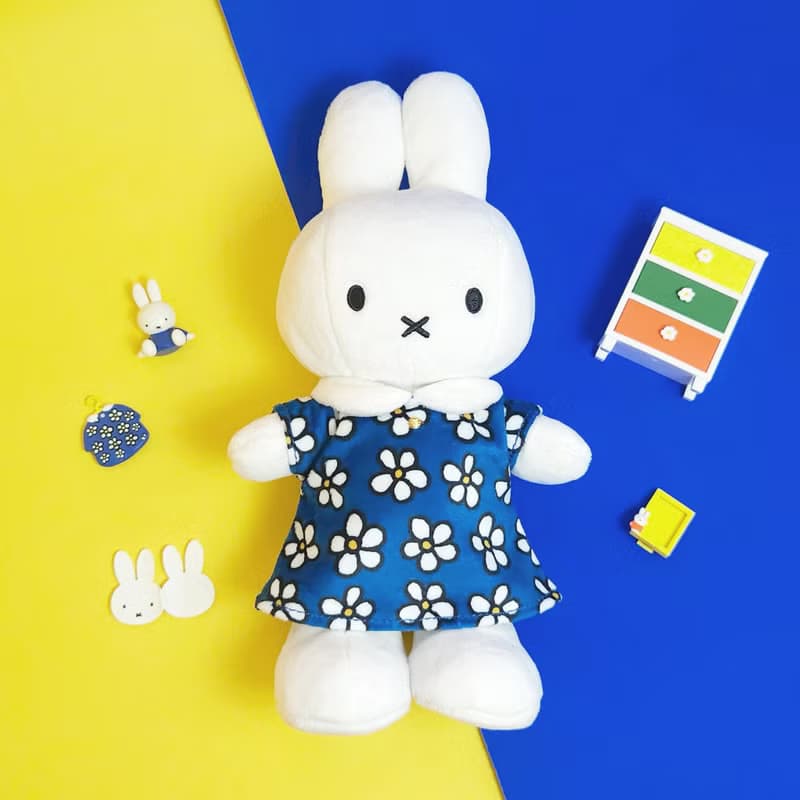 BON TON TOYS Miffy米菲兔填充玩偶-碎花洋裝 藍 24cm