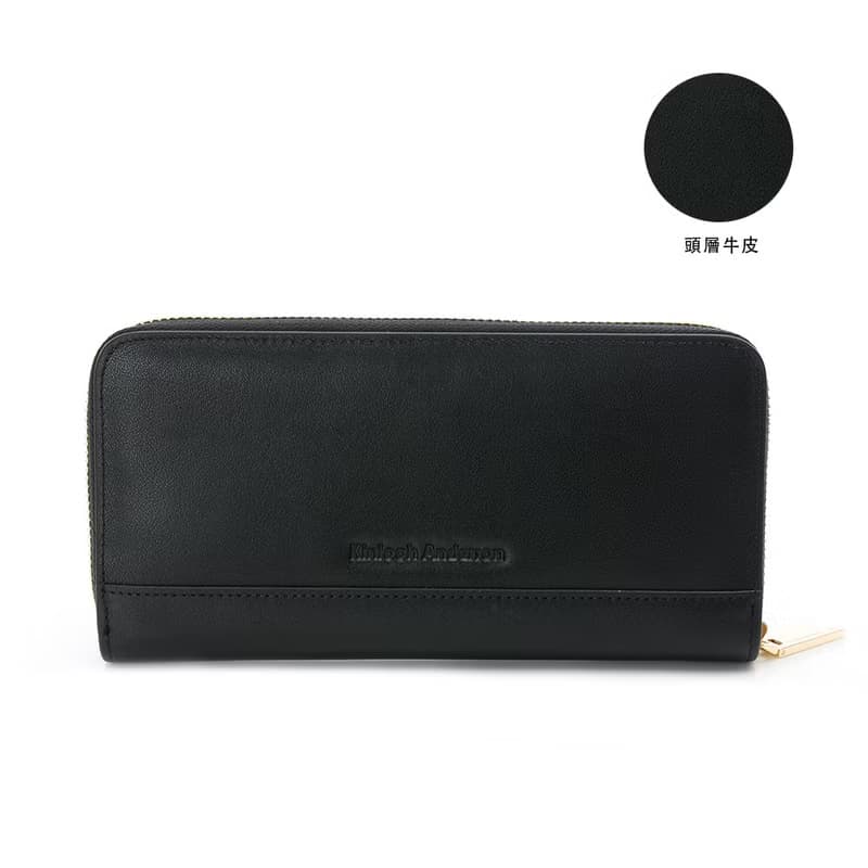 【金安德森】Dominic 金標牛皮拉鍊長夾-深空黑