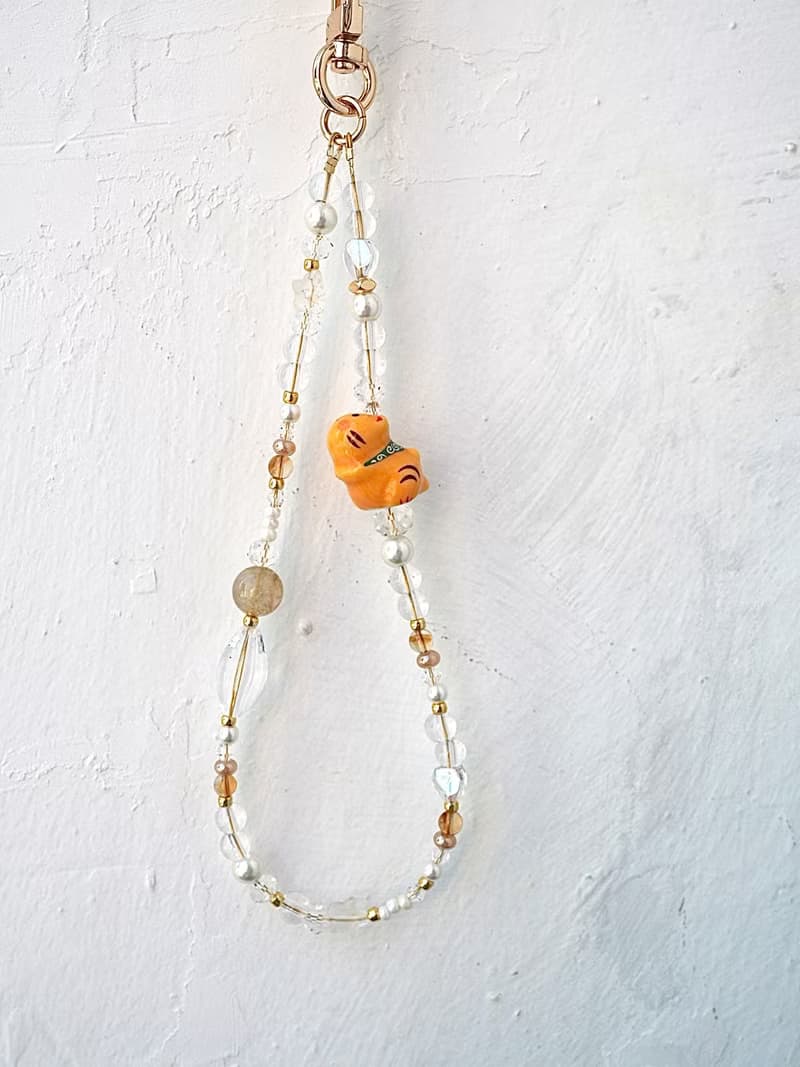 金運 胖墩墩招財貓 黃晶 金髮晶 手機掛飾 電話繩 附送連接墊片