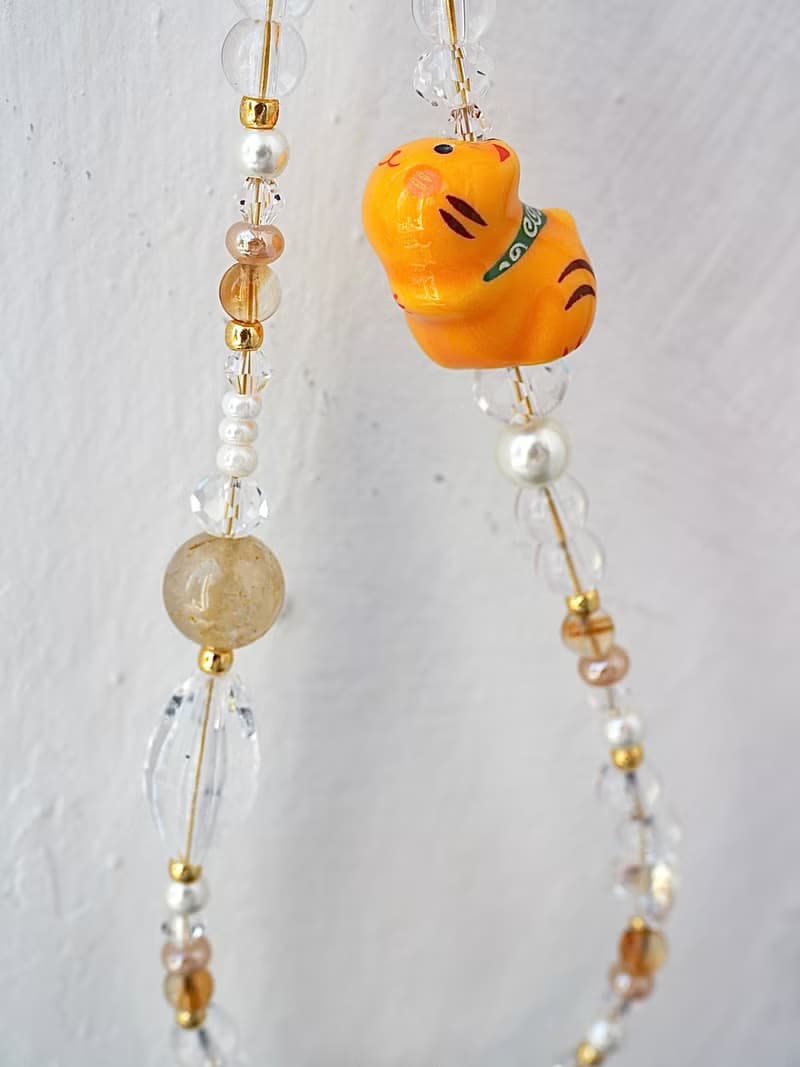 金運 胖墩墩招財貓 黃晶 金髮晶 手機掛飾 電話繩 附送連接墊片