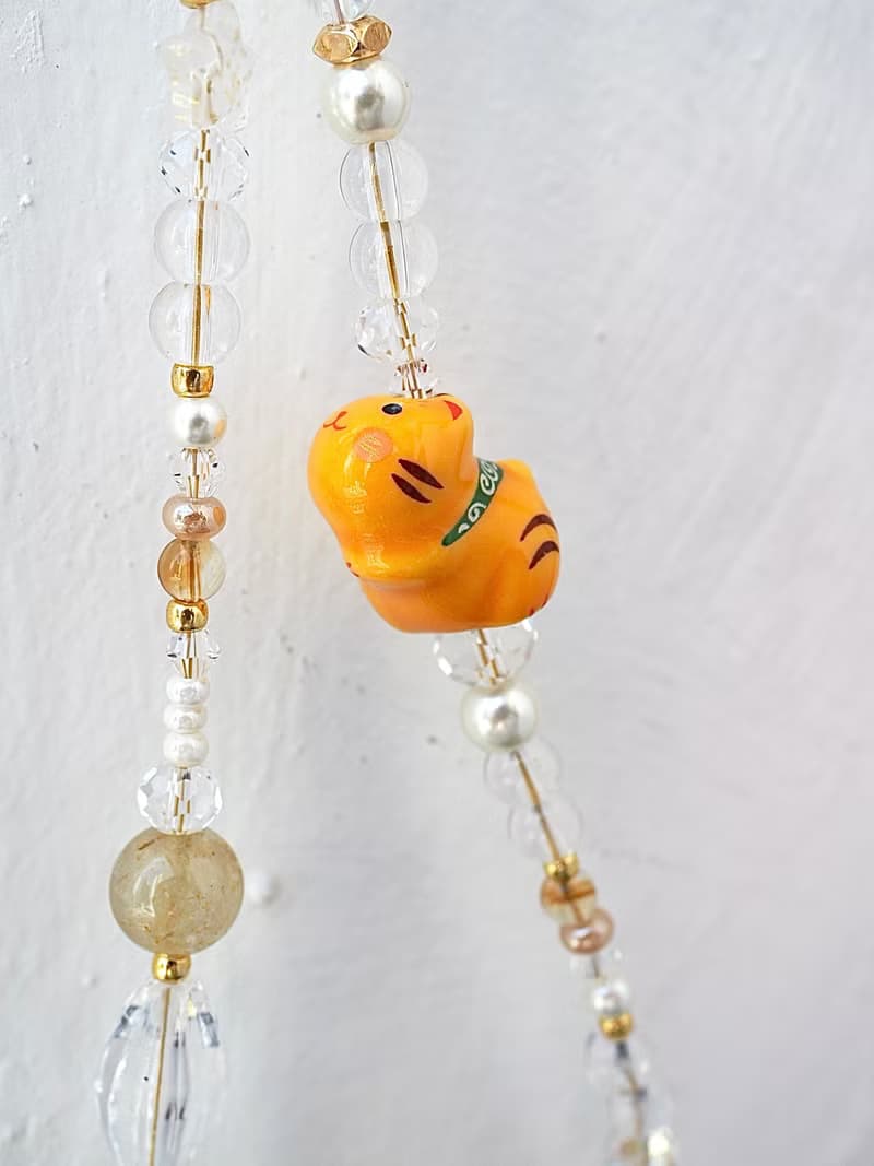 金運 胖墩墩招財貓 黃晶 金髮晶 手機掛飾 電話繩 附送連接墊片